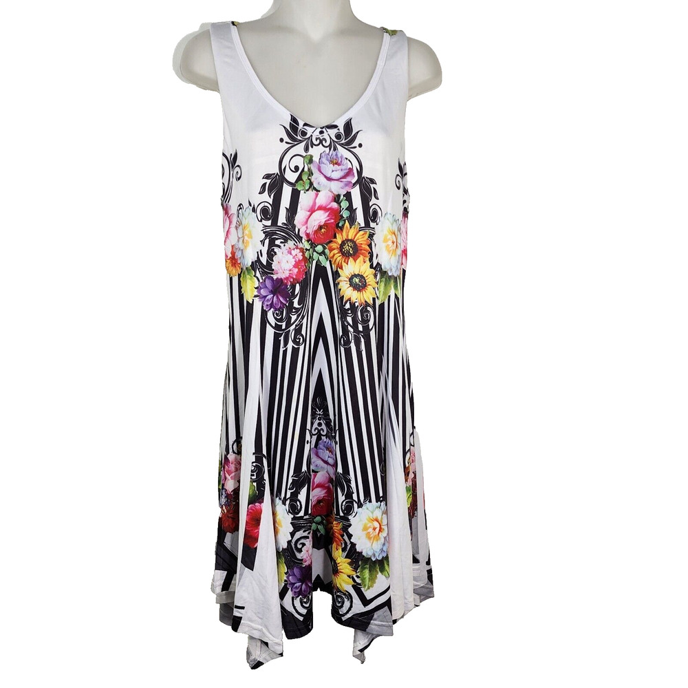 Simply Couture Sundress Small Racerback Lace Floral Sleeveless Handkerchief